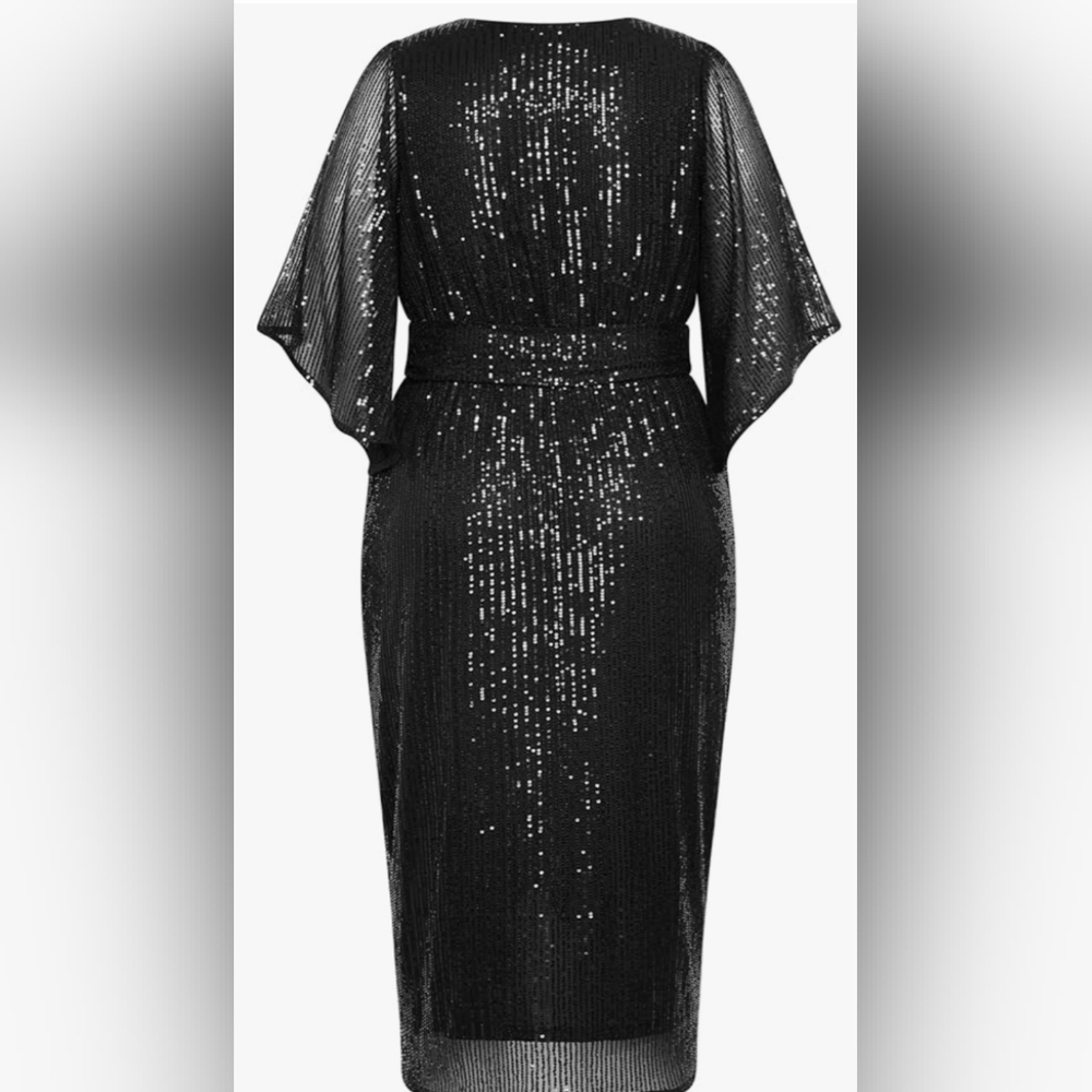 City Chic Black Sequin Paige Faux Wrap Cocktail Dress, NWT Sz L/20 - Picture 5 of 12